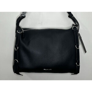 Tahari Avery Vegan Leather Hobo Bag Black Zip Top Large Tote Handbag